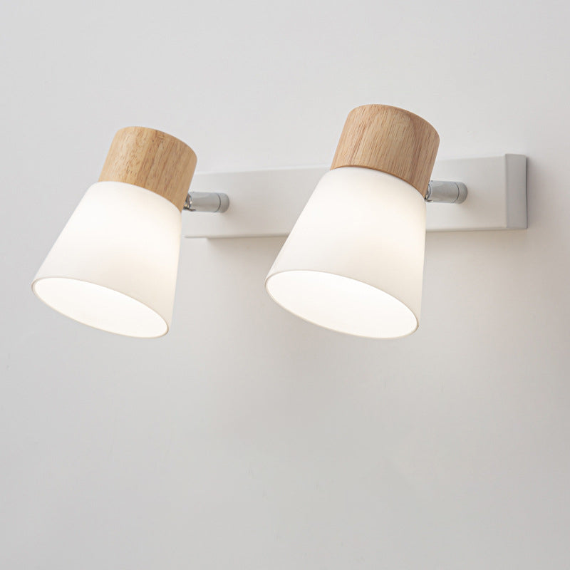 Cylinder Wood Glass Shade 1/2 Light Wall Sconce Lamp