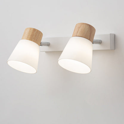 Cylinder Wood Glass Shade 1/2 Light Wall Sconce Lamp