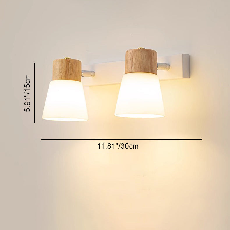 Cylinder Wood Glass Shade 1/2 Light Wall Sconce Lamp