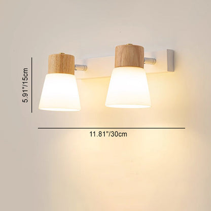 Cylinder Wood Glass Shade 1/2 Light Wall Sconce Lamp
