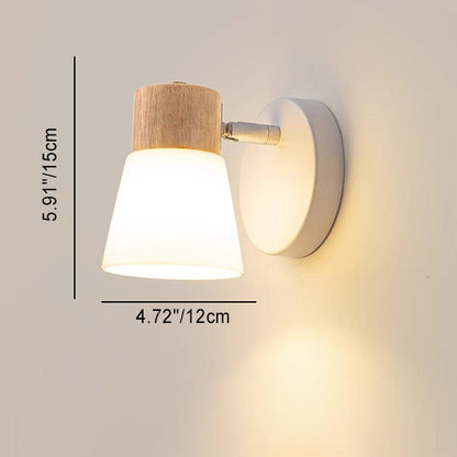 Cylinder Wood Glass Shade 1/2 Light Wall Sconce Lamp