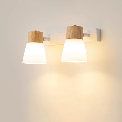 Cylinder Wood Glass Shade 1/2 Light Wall Sconce Lamp