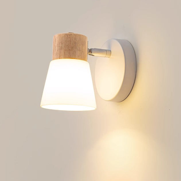 Cylinder Wood Glass Shade 1/2 Light Wall Sconce Lamp