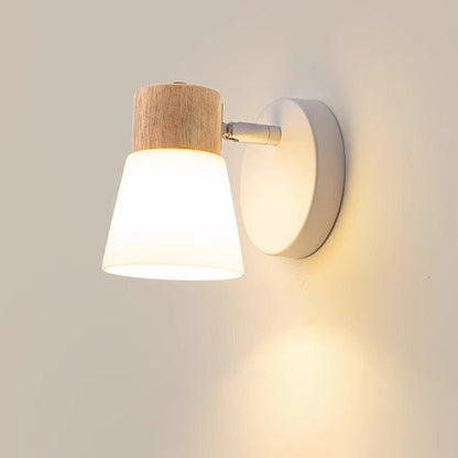Cylinder Wood Glass Shade 1/2 Light Wall Sconce Lamp