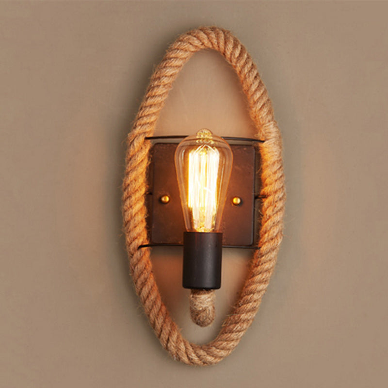 Round Oval Hardware Hemp Rope 1-Light Wall Sconce Lamp