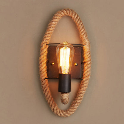 Round Oval Hardware Hemp Rope 1-Light Wall Sconce Lamp
