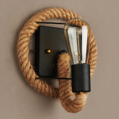 Round Oval Hardware Hemp Rope 1-Light Wall Sconce Lamp