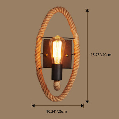 Round Oval Hardware Hemp Rope 1-Light Wall Sconce Lamp