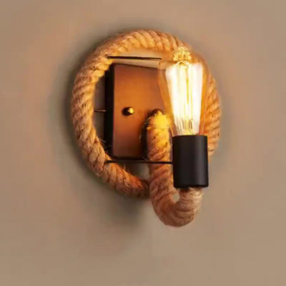 Round Oval Hardware Hemp Rope 1-Light Wall Sconce Lamp