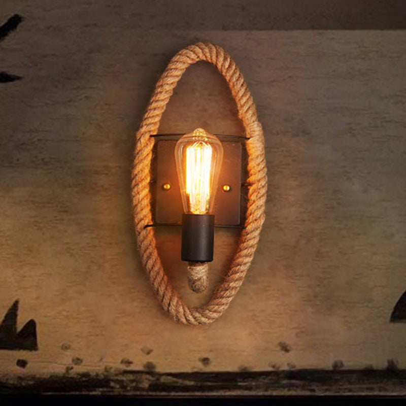 Round Oval Hardware Hemp Rope 1-Light Wall Sconce Lamp