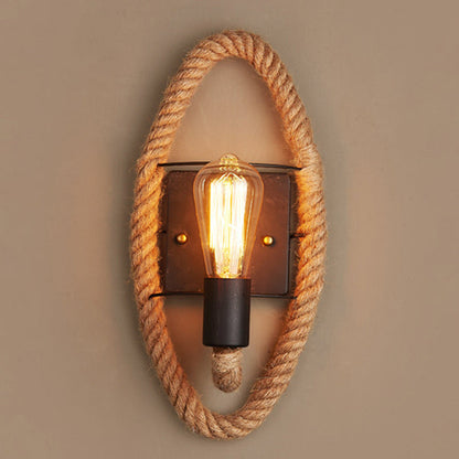 Round Oval Hardware Hemp Rope 1-Light Wall Sconce Lamp