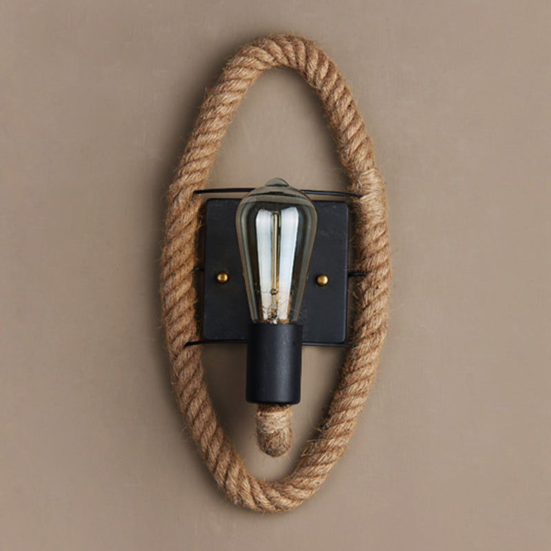 Round Oval Hardware Hemp Rope 1-Light Wall Sconce Lamp