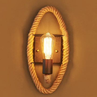 Round Oval Hardware Hemp Rope 1-Light Wall Sconce Lamp