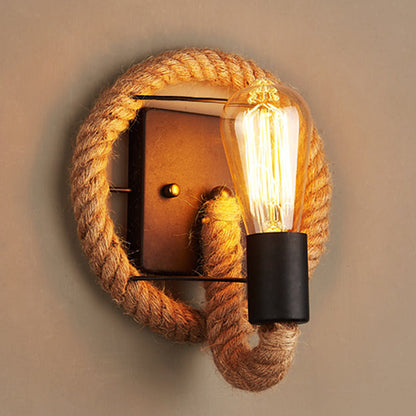 Round Oval Hardware Hemp Rope 1-Light Wall Sconce Lamp