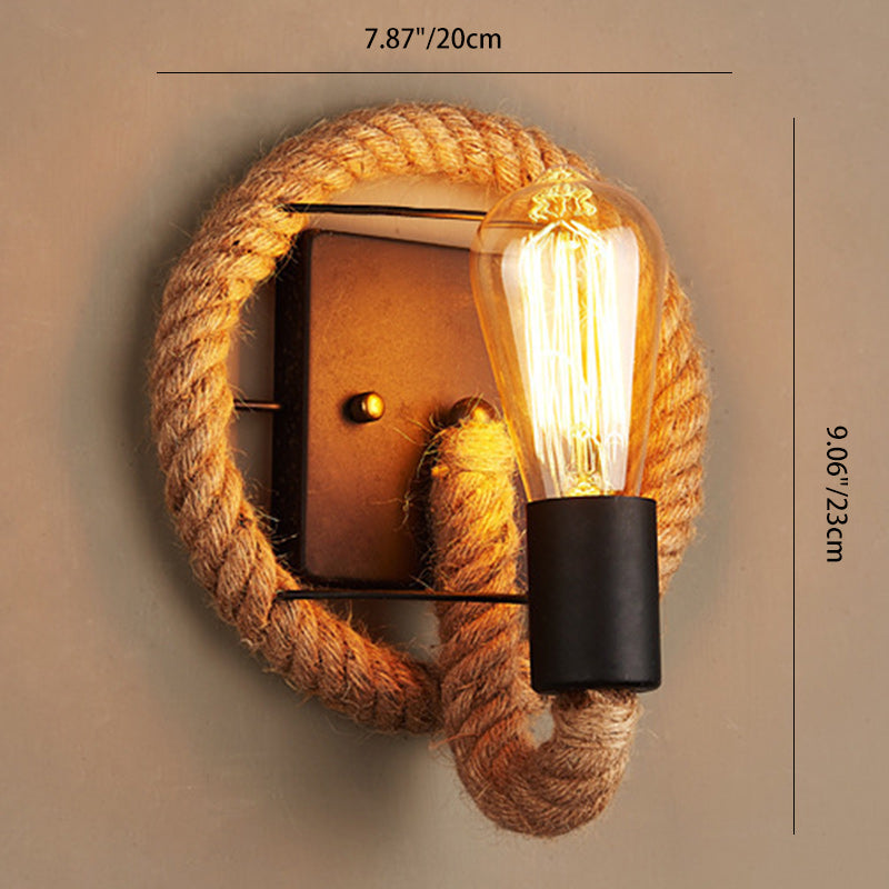 Round Oval Hardware Hemp Rope 1-Light Wall Sconce Lamp
