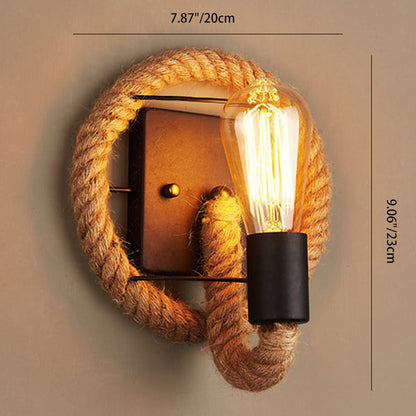 Round Oval Hardware Hemp Rope 1-Light Wall Sconce Lamp