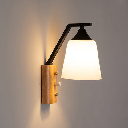 Nordic Cylindrical Round Wood Iron Frame Glass 1-Light