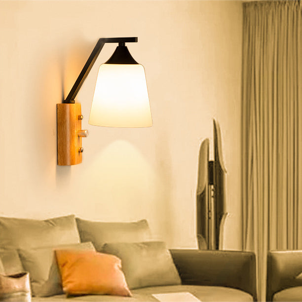 Nordic Cylindrical Round Wood Iron Frame Glass 1-Light