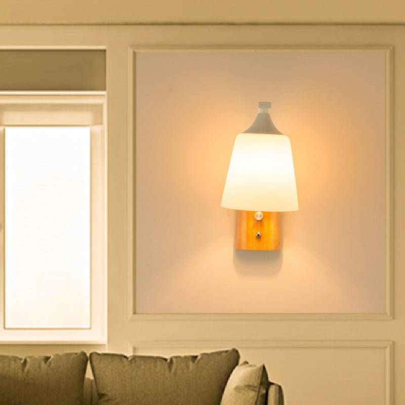 Nordic Cylindrical Round Wood Iron Frame Glass 1-Light