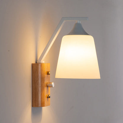 Nordic Cylindrical Round Wood Iron Frame Glass 1-Light