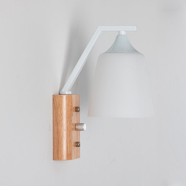 Nordic Cylindrical Round Wood Iron Frame Glass 1-Light