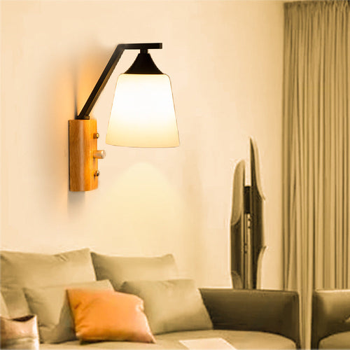 Nordic Cylindrical Round Wood Iron Frame Glass 1-Light