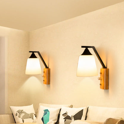 Nordic Cylindrical Round Wood Iron Frame Glass 1-Light