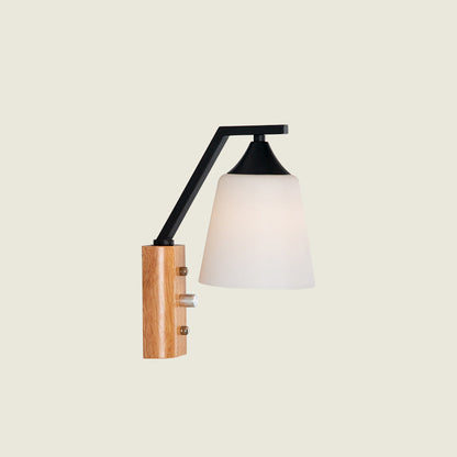 Nordic Cylindrical Round Wood Iron Frame Glass 1-Light
