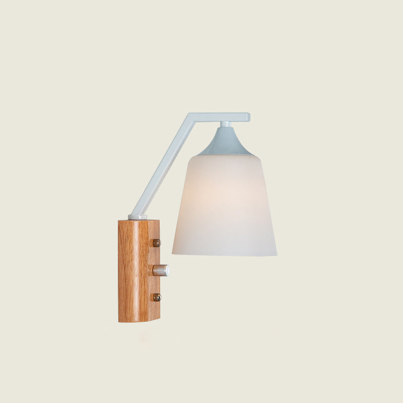 Nordic Cylindrical Round Wood Iron Frame Glass 1-Light