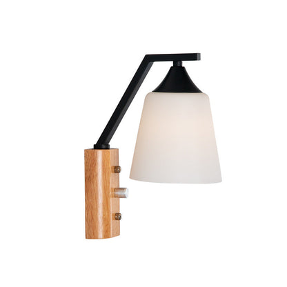 Nordic Cylindrical Round Wood Iron Frame Glass 1-Light