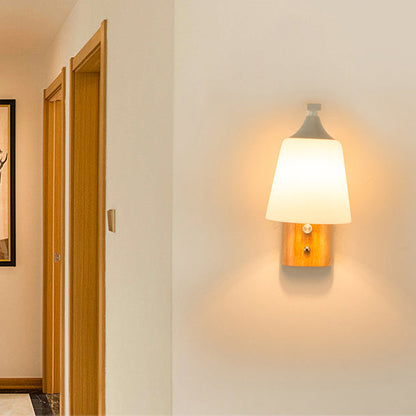 Nordic Cylindrical Round Wood Iron Frame Glass 1-Light