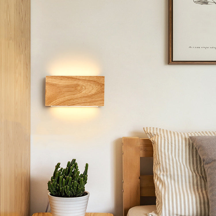 Japanese Rectangle Wood Acrylic LED Wall Sconce Lamp