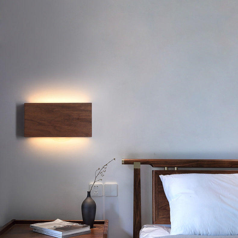 Japanese Rectangle Wood Acrylic LED Wall Sconce Lamp