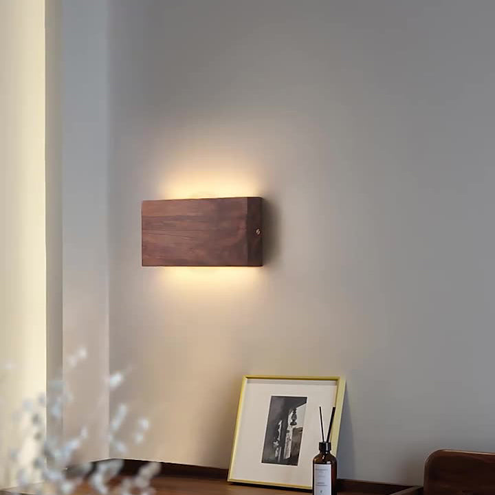 Japanese Rectangle Wood Acrylic LED Wall Sconce Lamp