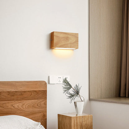 Japanese Rectangle Wood Acrylic LED Wall Sconce Lamp