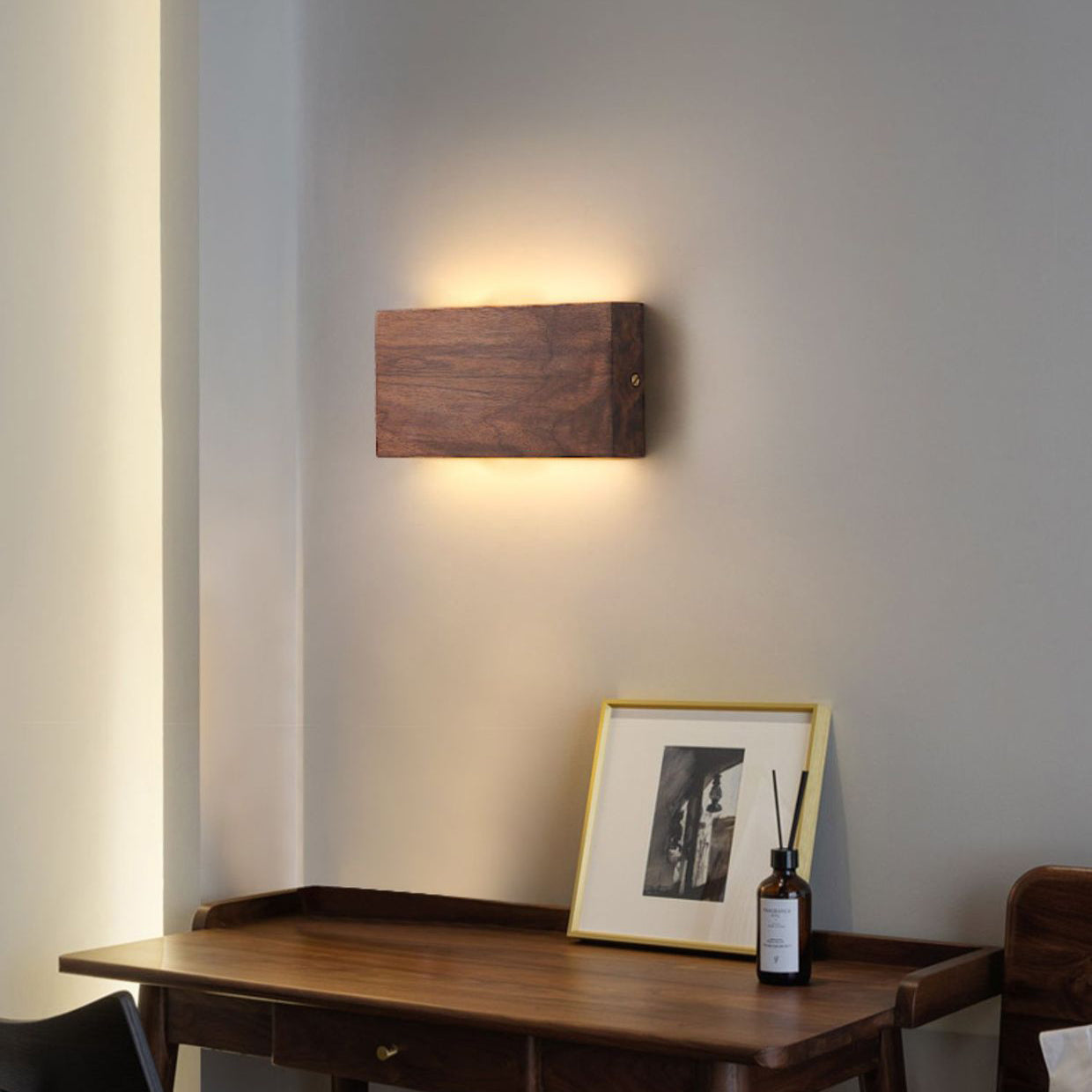 Japanese Rectangle Wood Acrylic LED Wall Sconce Lamp
