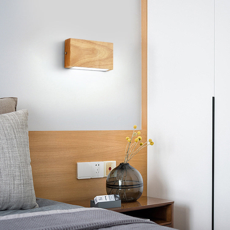 Japanese Rectangle Wood Acrylic LED Wall Sconce Lamp