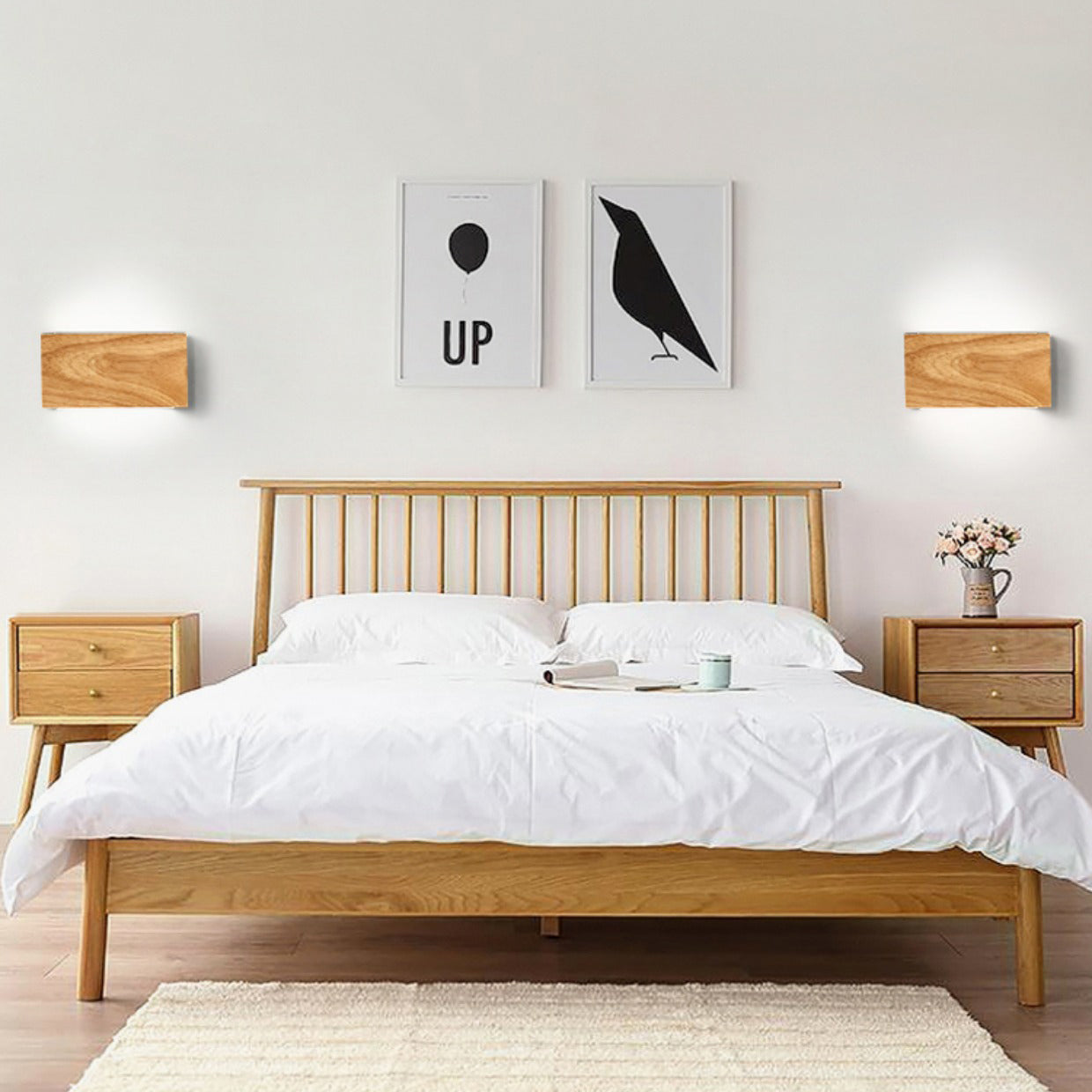 Japanese Rectangle Wood Acrylic LED Wall Sconce Lamp