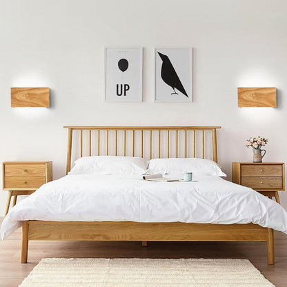 Japanese Rectangle Wood Acrylic LED Wall Sconce Lamp