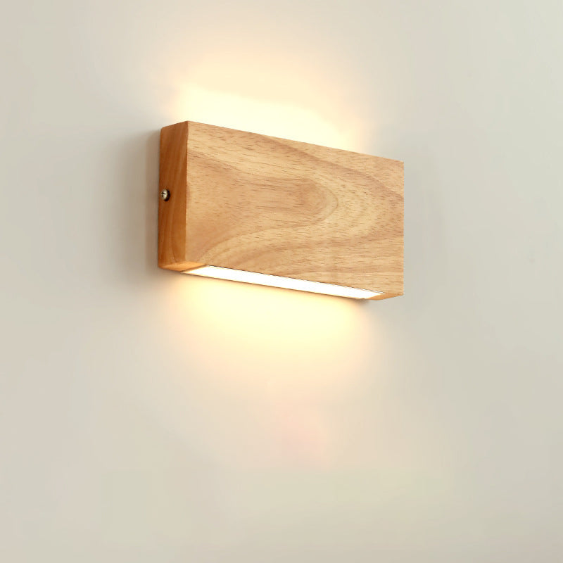 Japanese Rectangle Wood Acrylic LED Wall Sconce Lamp