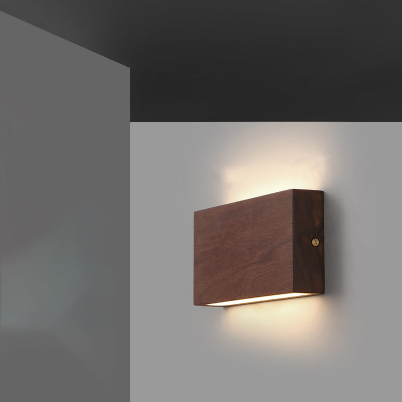 Japanese Rectangle Wood Acrylic LED Wall Sconce Lamp