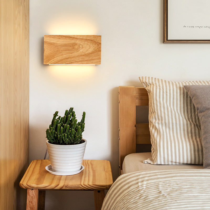 Japanese Rectangle Wood Acrylic LED Wall Sconce Lamp
