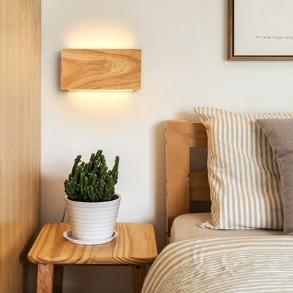 Japanese Rectangle Wood Acrylic LED Wall Sconce Lamp