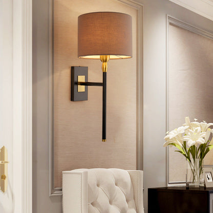 Round Cylinder Iron Fabric Shade 1-Light Wall Sconce Lamp
