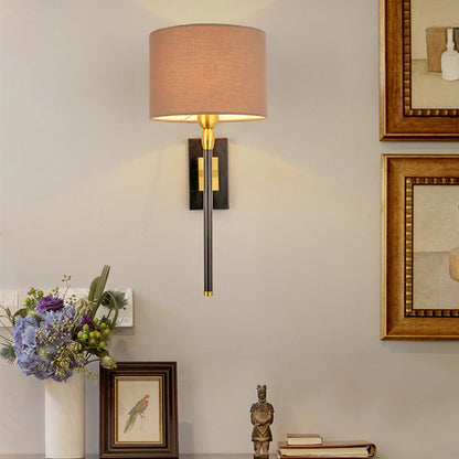 Round Cylinder Iron Fabric Shade 1-Light Wall Sconce Lamp