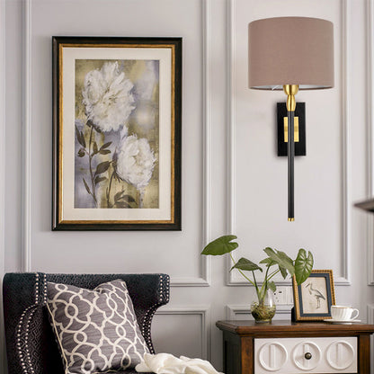 Round Cylinder Iron Fabric Shade 1-Light Wall Sconce Lamp
