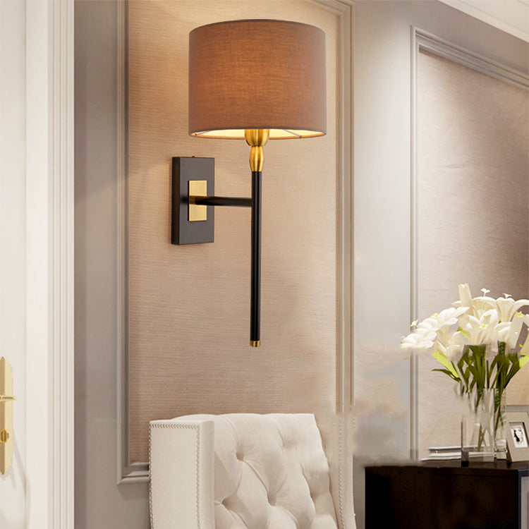 Round Cylinder Iron Fabric Shade 1-Light Wall Sconce Lamp