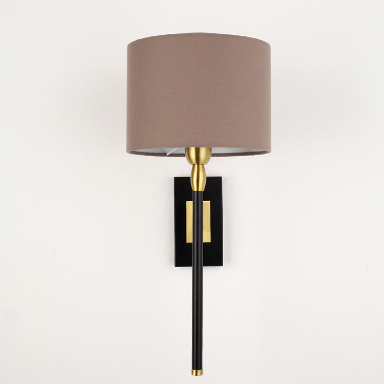 Round Cylinder Iron Fabric Shade 1-Light Wall Sconce Lamp