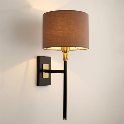 Round Cylinder Iron Fabric Shade 1-Light Wall Sconce Lamp