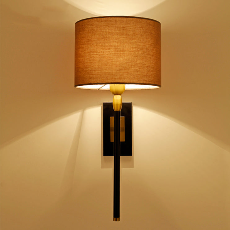 Round Cylinder Iron Fabric Shade 1-Light Wall Sconce Lamp